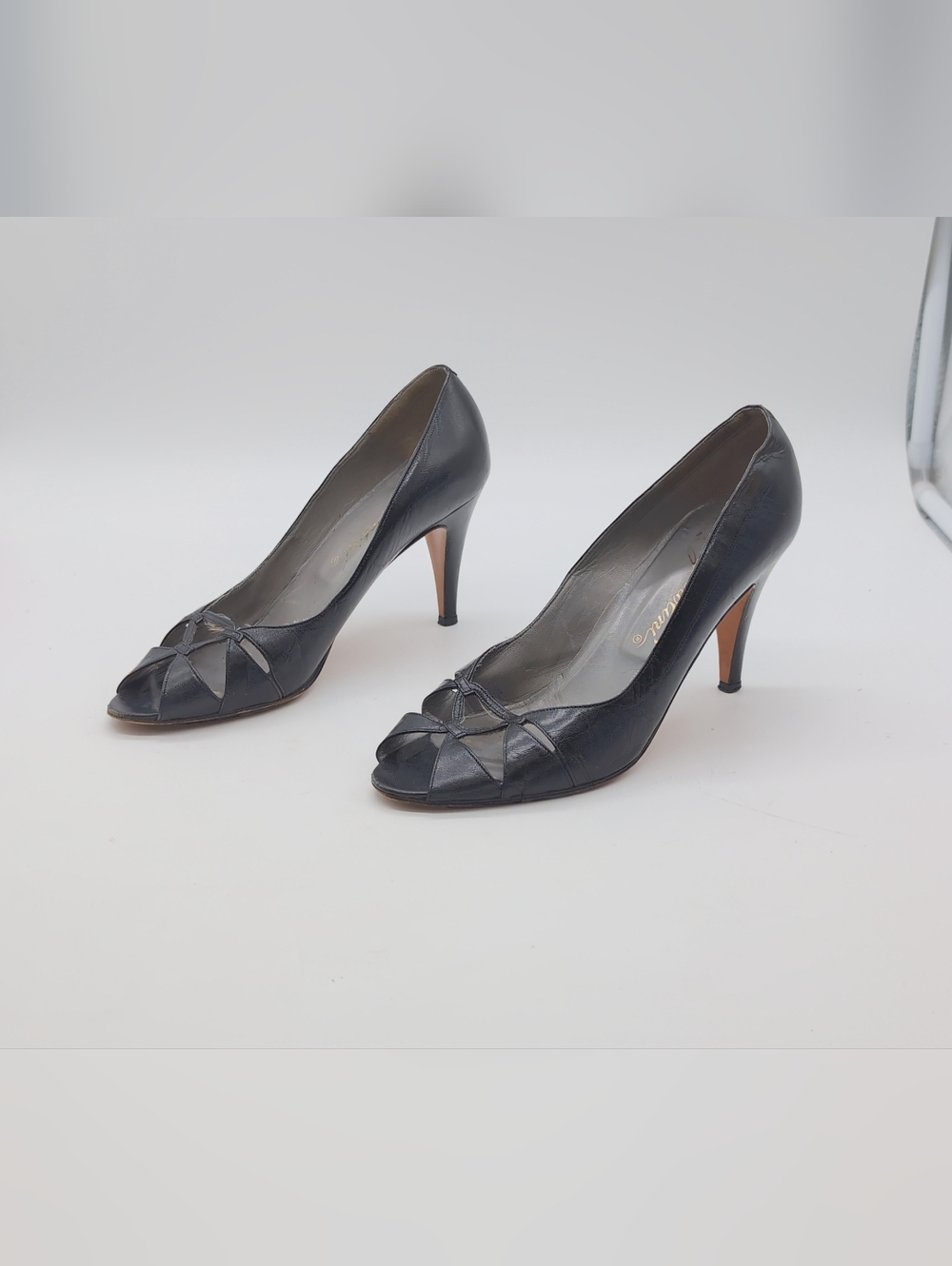 Vintage 1970s Garolini Peep Toe Cage Sz 6.5 Stiletto Heels